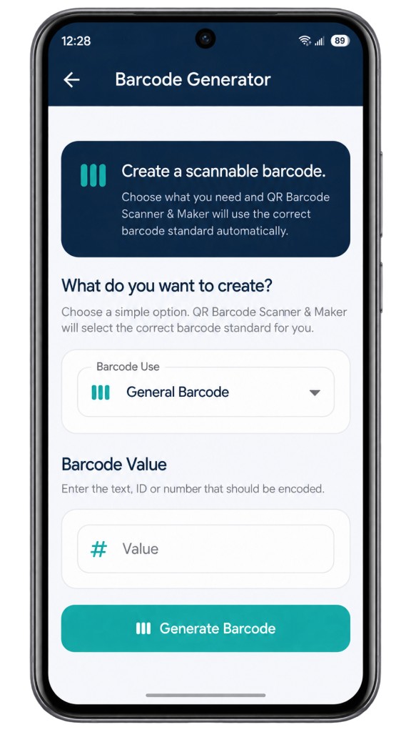 Barcode generator screen